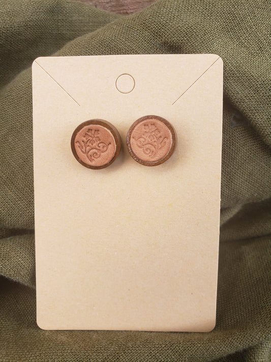 Leather and Wood Impression Earrings