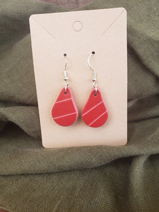 Red Leather Earrings Scored