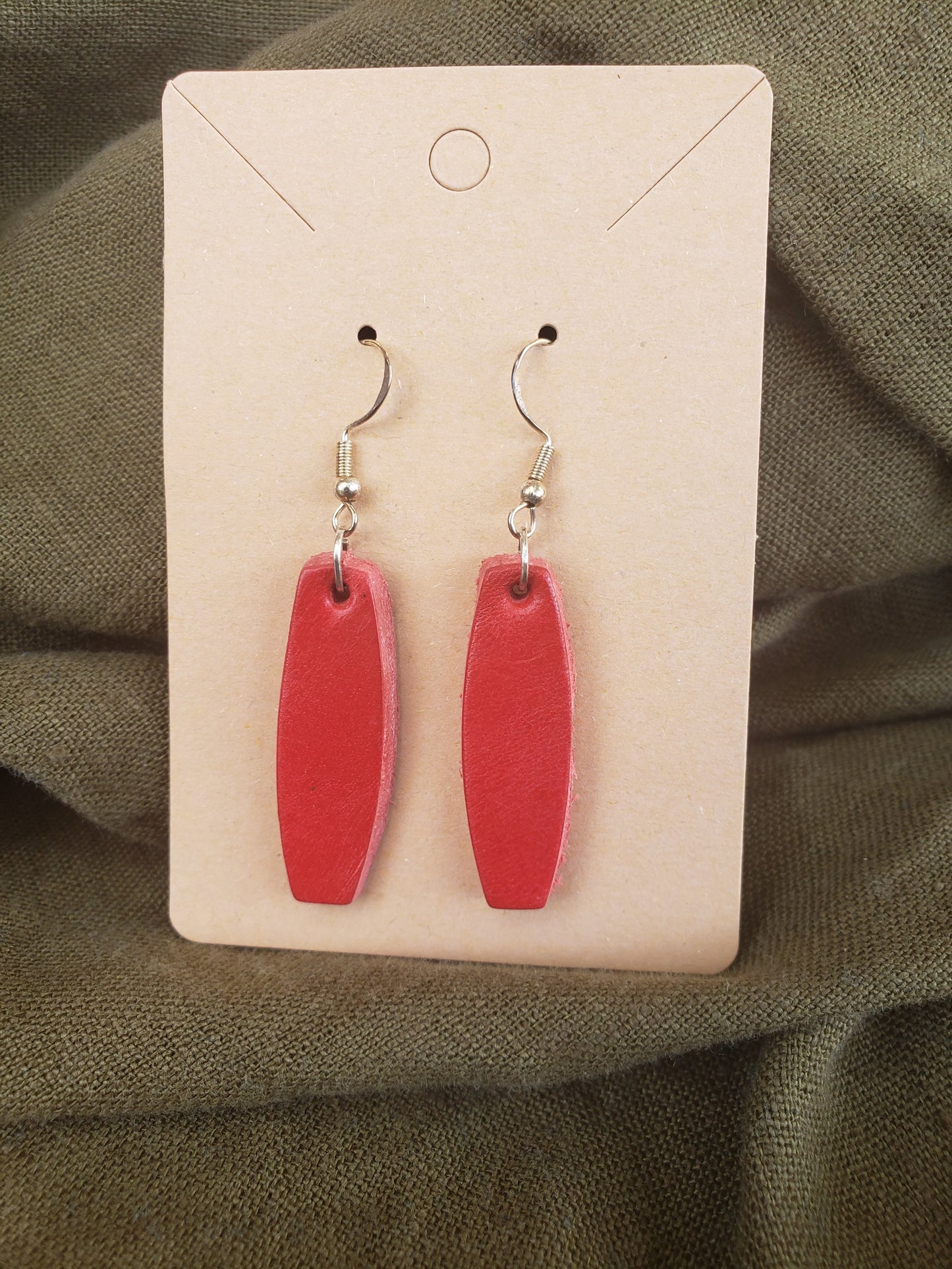 Red Leather Oval Earrings